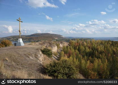 Orthodox cross on top of a hill