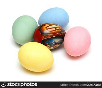orthodox easter - colored eggs on white background