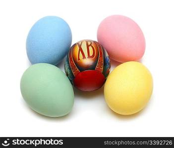 orthodox easter - colored eggs on white background