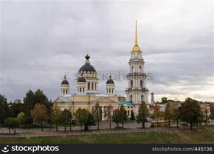 Orthodox Peter and Paul Cathedral on Volga embankment in Rybinsk, Yaroslavl region, Russia