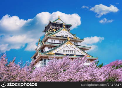 Osaka Castle and Cherry blossom in spring. Sakura seasons in Osaka, Japan.