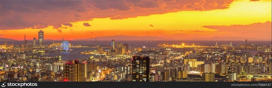 Osaka Skylines building sunset, Japan