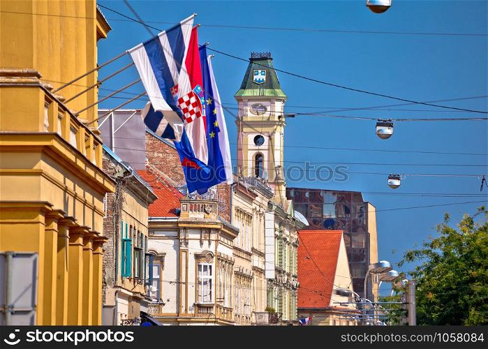 Osijek colorful street and landmarks view, Slavonija region of Croatia
