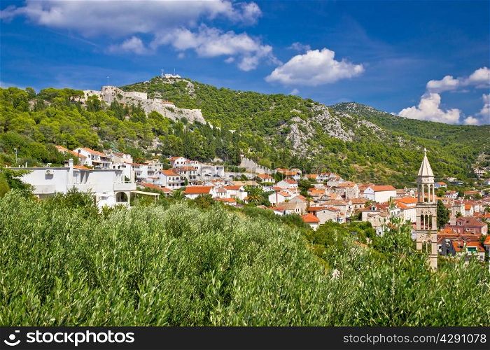 Osland of Hvar old town in green nature, Dalmatia, Croatia