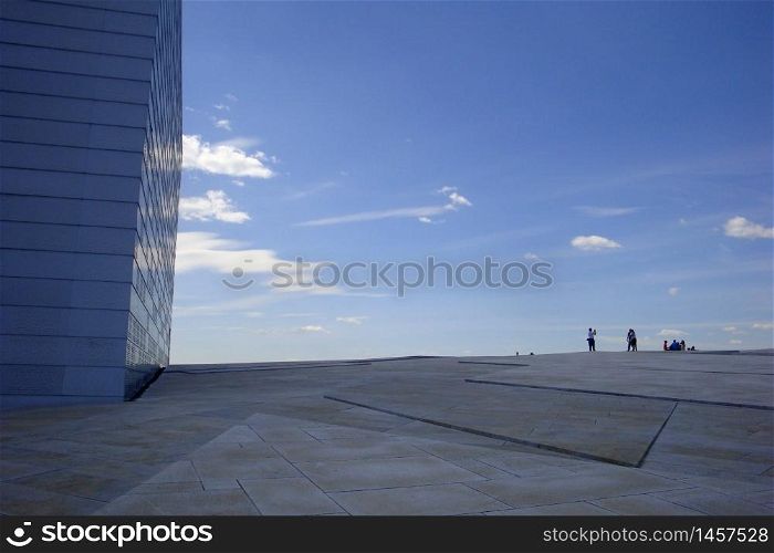 Oslo, Norway, April 25, 2019. A glimpse of one of the terraces of the Oslo opera. A glimpse of one of the terraces of the Oslo opera