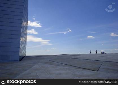 Oslo, Norway, April 25, 2019. A glimpse of one of the terraces of the Oslo opera. A glimpse of one of the terraces of the Oslo opera