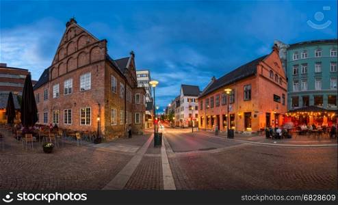 OSLO, NORWAY - JUNE 12, 2014: Christiania Torv in the Evening. King Christian IV decided to rebuild the city after fire in 1624. He pointed to this spot and said - the new town will lie here!