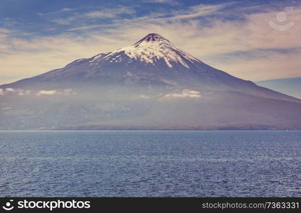 Osorno volcano in Parque Nacional Vicente Perez Rosales, Lake District, Puerto Varas, Chile.