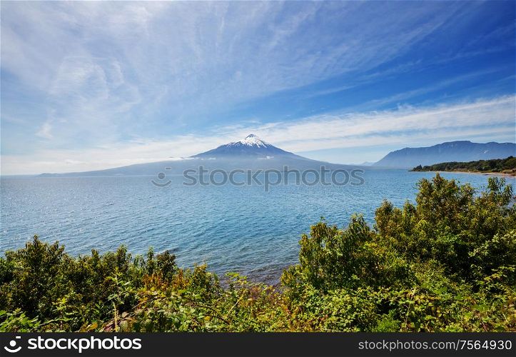 Osorno volcano in Parque Nacional Vicente Perez Rosales, Lake District, Puerto Varas, Chile.