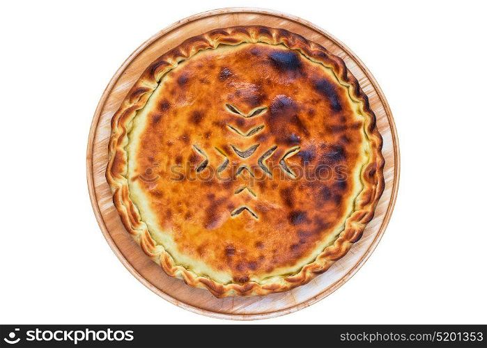 ossetian pie on a white. Meat ossetian pie isolated on a white background