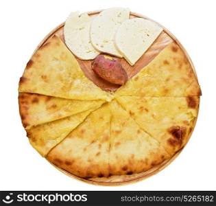 ossetian pie on a white. ossetian pie with potato and cheese on a white background