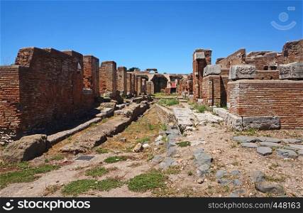 Ostia Antica - ancient street. Rome, Italy