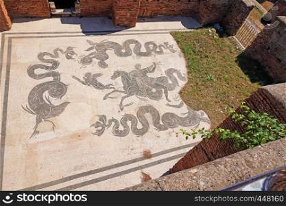 Ostia Antica - ancient thermal bath with mosaic floor. Rome, Italy
