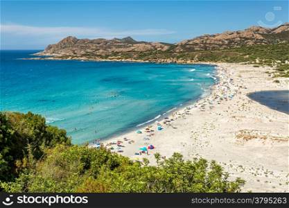 Ostriconi beach with the Desert des Agriates behind in the Balagne region of northern Corsica