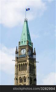 Ottawa Peace Tower with Governor General&acute;s flag.