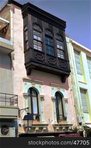Ottoman facade in an alley of the city of Rethymnon in Crete.