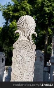 Ottoman style decorative art in marble tomb in cemetery