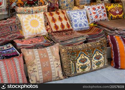 Ottoman style embroidered pillowcases for sale at local street market