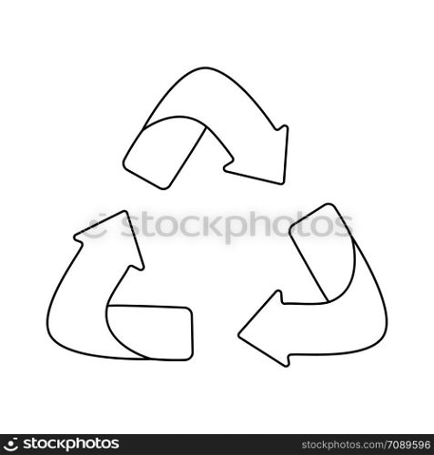 Ouline arrows recycle eco symbol. Recycled sign. Cycle recycled icon. Recycled materials symbol. Simple vector design illustration isolated on white background. Ouline arrows recycle eco symbol. Recycled sign. Cycle recycled icon.