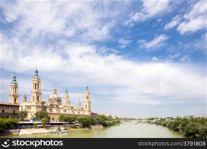 Our Lady of the Pillar Basilica with Ebro River Zaragoza, Spain