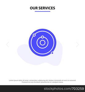 Our Services Astronomy, Planet, Education, Learning Solid Glyph Icon Web card Template