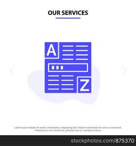 Our Services Browser, Web, Code, Internet Solid Glyph Icon Web card Template