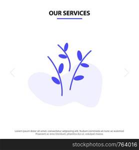 Our Services Buds, Catkin, Easter, Nature Solid Glyph Icon Web card Template
