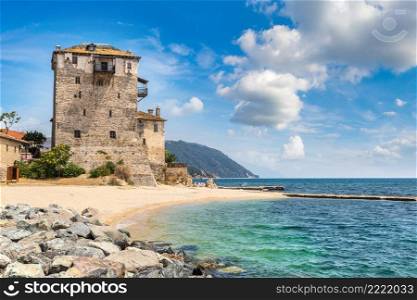 Ouranoupolis tower in Chalkidiki, Greece in a summer day
