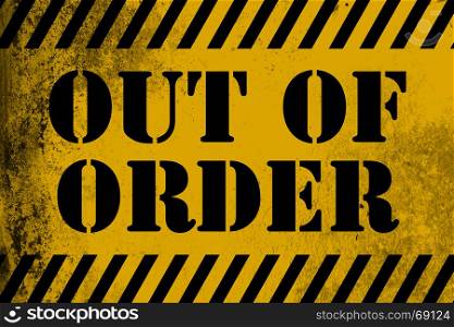 Out of order sign yellow with stripes, 3D rendering