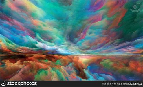 Out of This World series. Interplay of surreal landscape elements and fractal colors on the subject of imagination, creativity and art