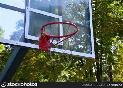 Outdoor Basketball backboard with clear blue sky