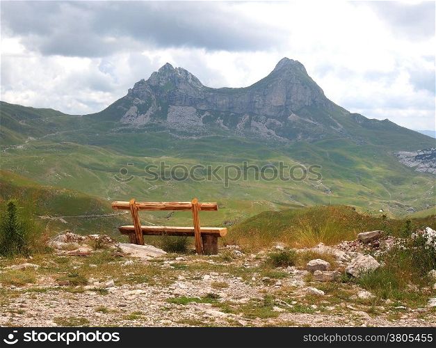 Outdoor bench in a nice mountain area