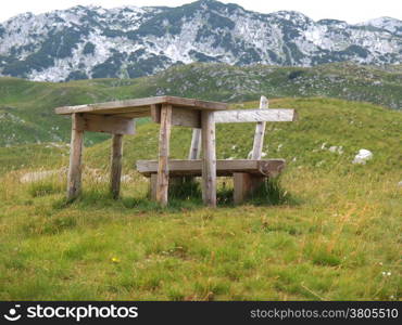 Outdoor bench in a nice mountain area