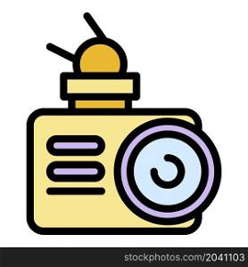 Outdoor camera front view icon. Outline outdoor camera front view vector icon color flat isolated. Outdoor camera front view icon color outline vector