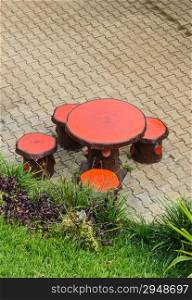 Outdoor garden table from top view