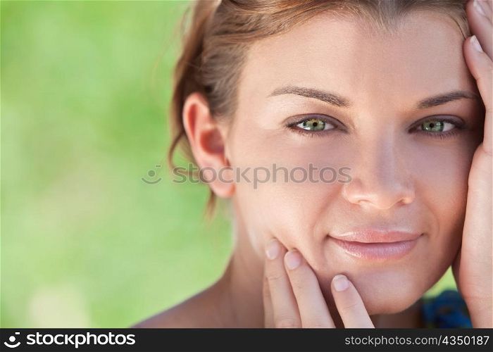 Outdoor Natural Light Portrait of Beautiful Woman With Green Eyes