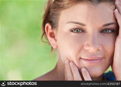 Outdoor Natural Light Portrait of Beautiful Woman With Green Eyes