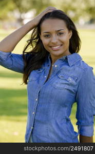 Outdoor portrait of a beautiful African American smiling