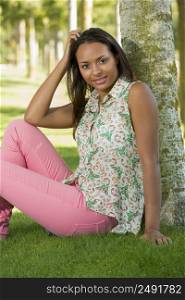 Outdoor portrait of a beautiful African American woman in the park