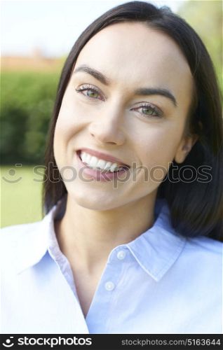 Outdoor Portrait Of Woman With Perfect Teeth And Beautiful Smile