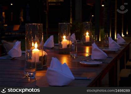 Outdoor restaurant tables setting
