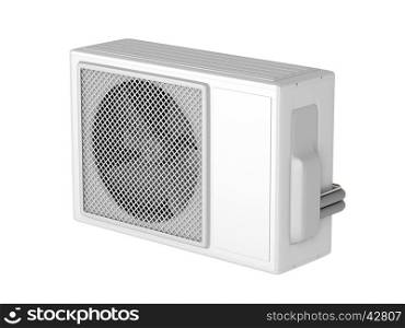 Outdoor unit of split system air conditioner isolated on white