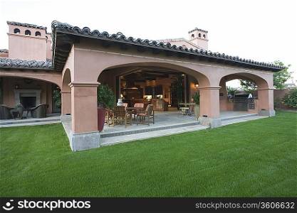 Outdoor veranda room of Palm Springs hacienda