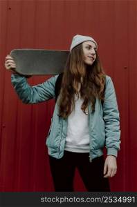 outdoors skater girl her skateboard