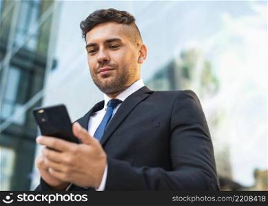 outdoors successful business person looking phone
