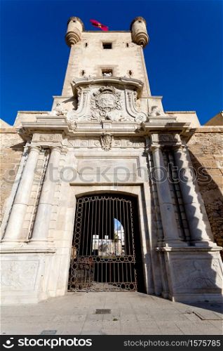 Outer walls that separate the old quarter and the modern zone of the city of Cadiz, Spain. Doors of Earth of Cadiz, Spain