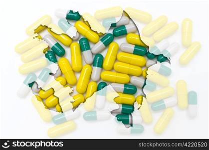 Outline azerbaijan map with transparent background of capsules symbolizing pharmacy and medicine