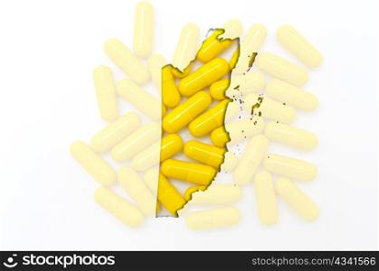Outline belize map with transparent background of capsules symbolizing pharmacy and medicine