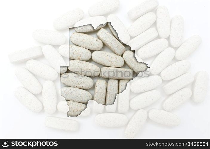 Outline botswana map with transparent background of capsules symbolizing pharmacy and medicine