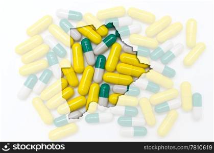 Outline botswana map with transparent background of capsules symbolizing pharmacy and medicine